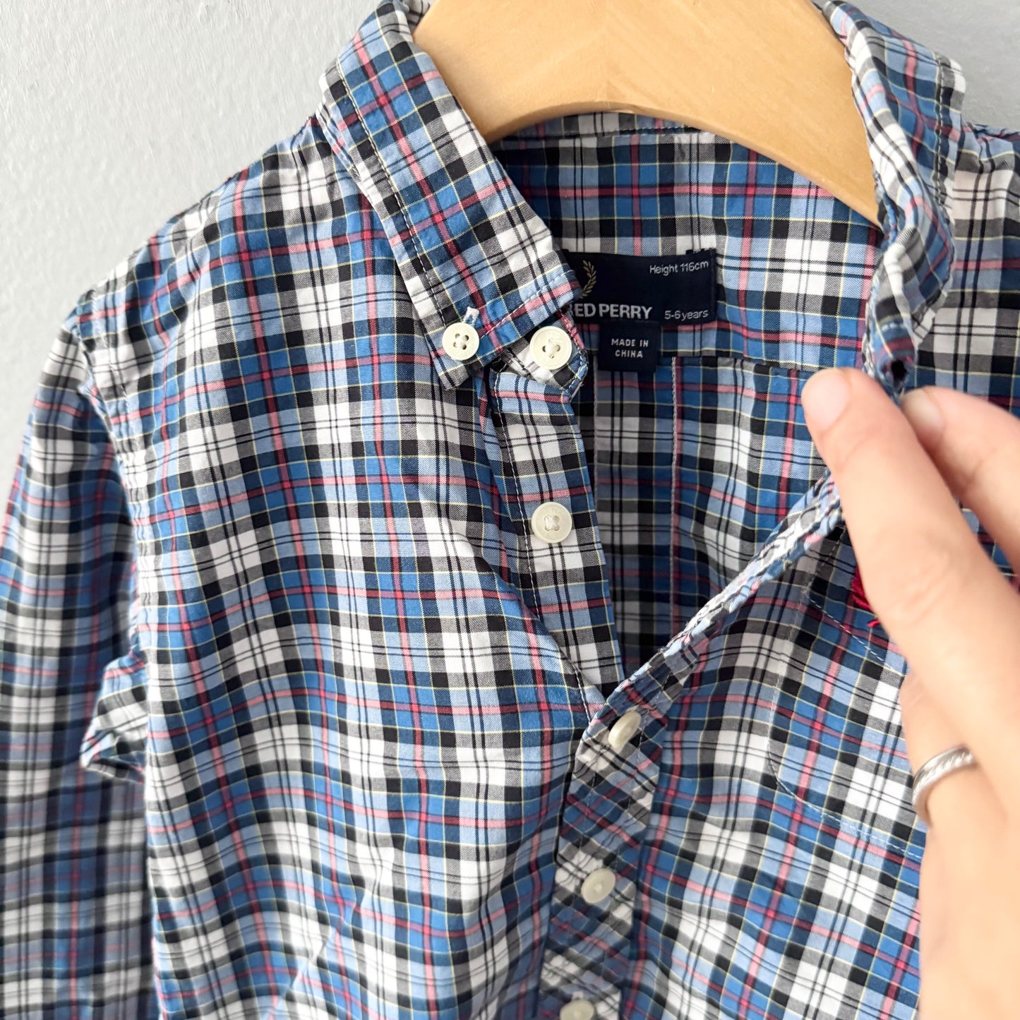 Fred Perry / Blue x white checked shirt / 5-6Y