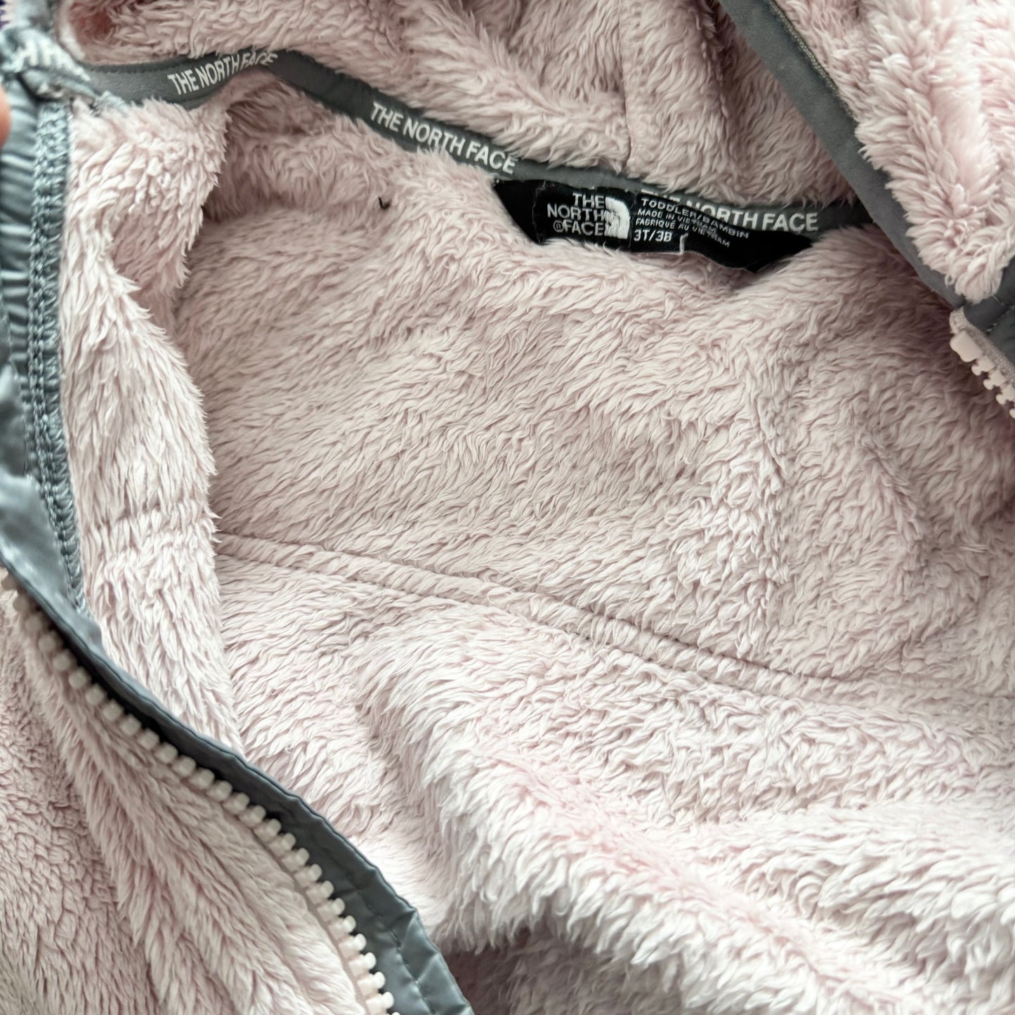 The North Face / Light pink x grey sherpa zip up / 3T