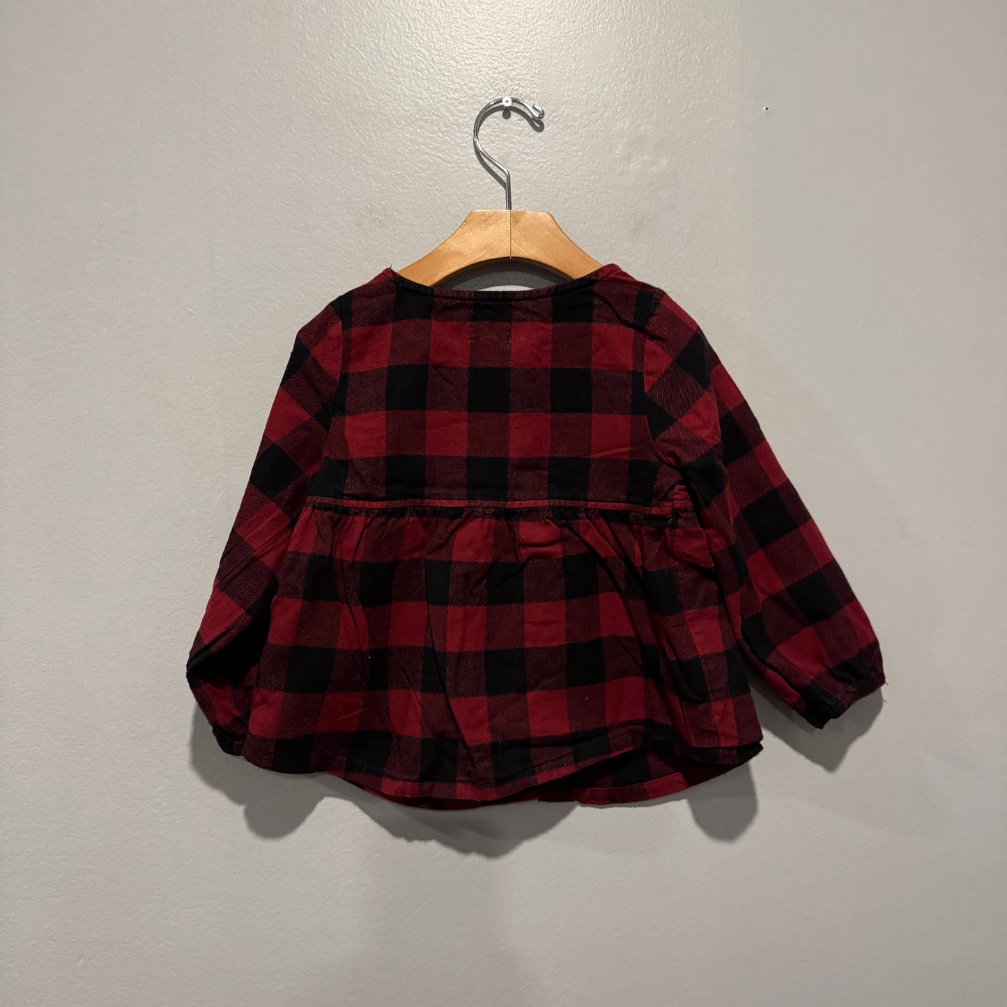Rise Little Earthling / Red x black plaid tunic / 3-4Y