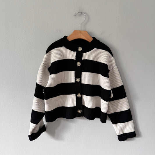 Zara / Black white stripe knit cardigan / 8-9Y