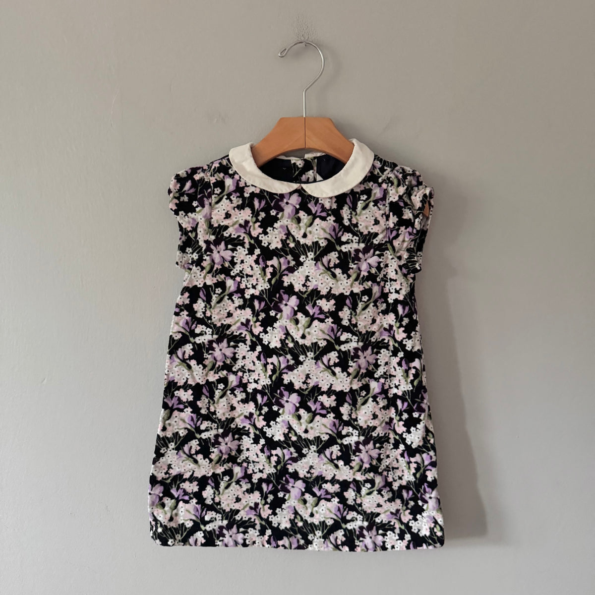 Janie & Jack / Black x purple flower velour dress / 3Y