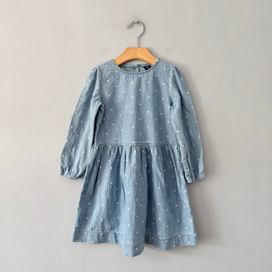 Gap / Chambray x dots long sleeve dress / 5Y