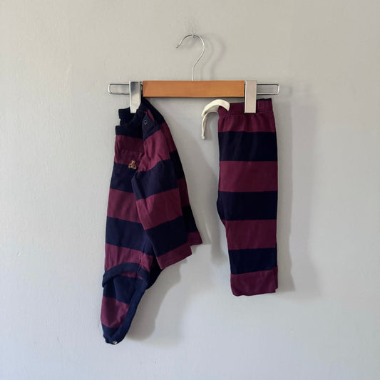 Gap / Brown navy stripe onesie & pants set / 6-12M