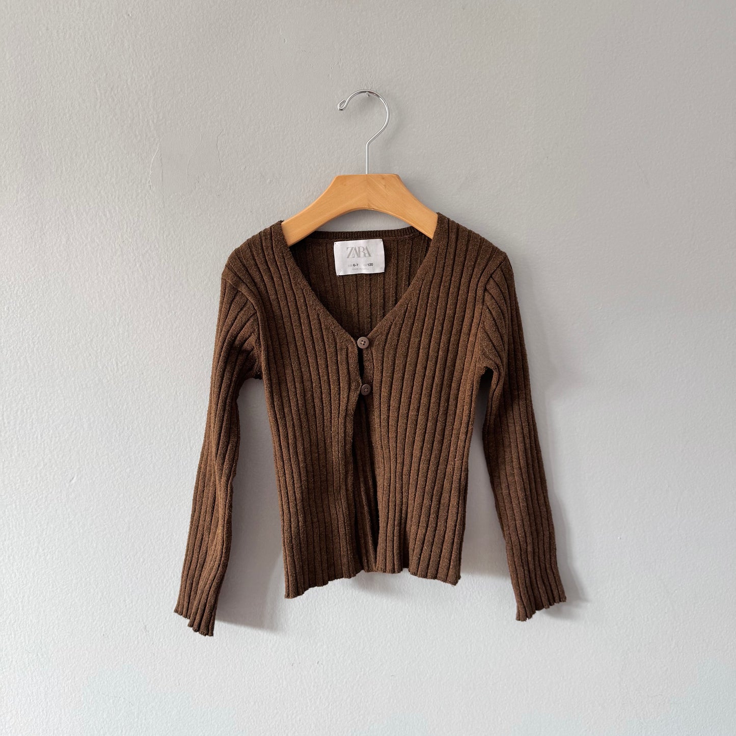 Zara / Brown ribbed knit cardigan / 6-7Y