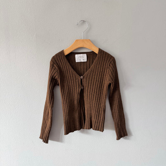 Zara / Brown ribbed knit cardigan / 6-7Y