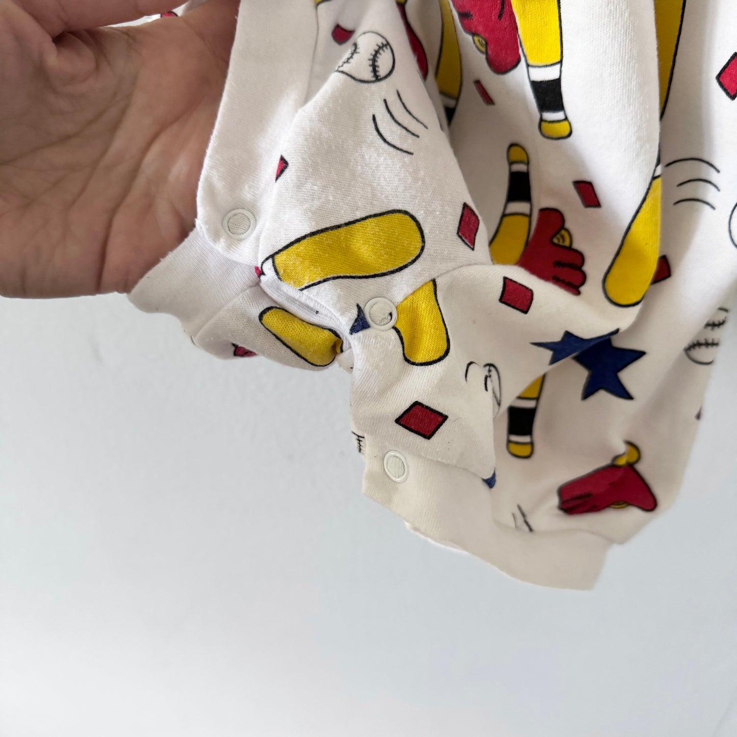 Vintage / White crew baseball romper / 24M