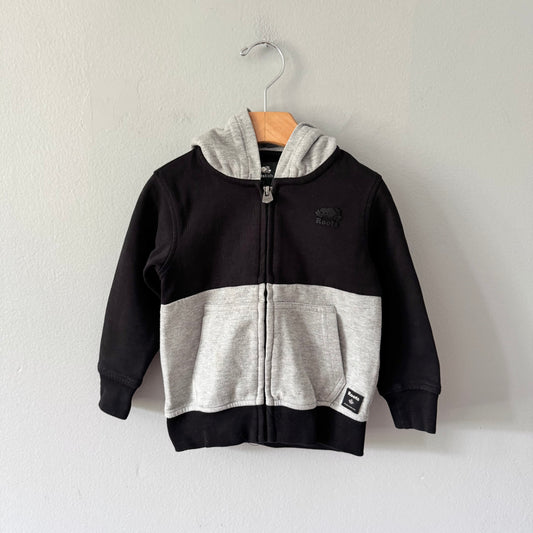 Roots / Black x light grey zip up hoodie / 2T