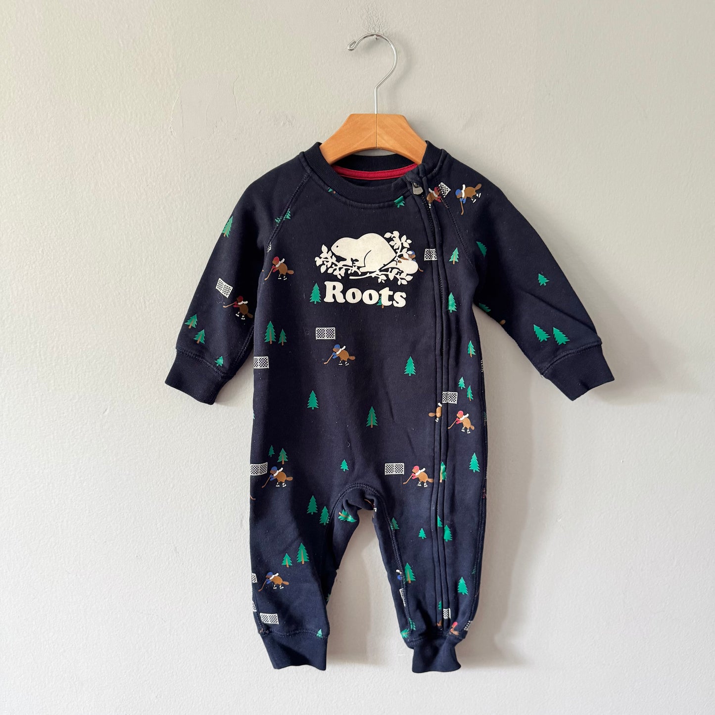 Roots / Navy crew romper / 12-18M