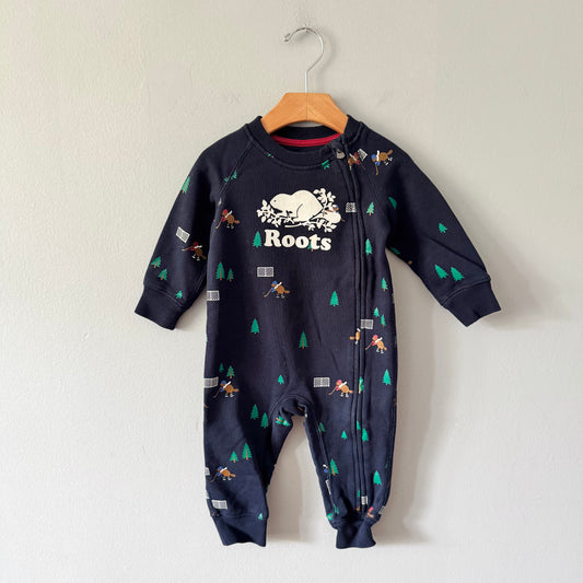 Roots / Navy crew romper / 12-18M