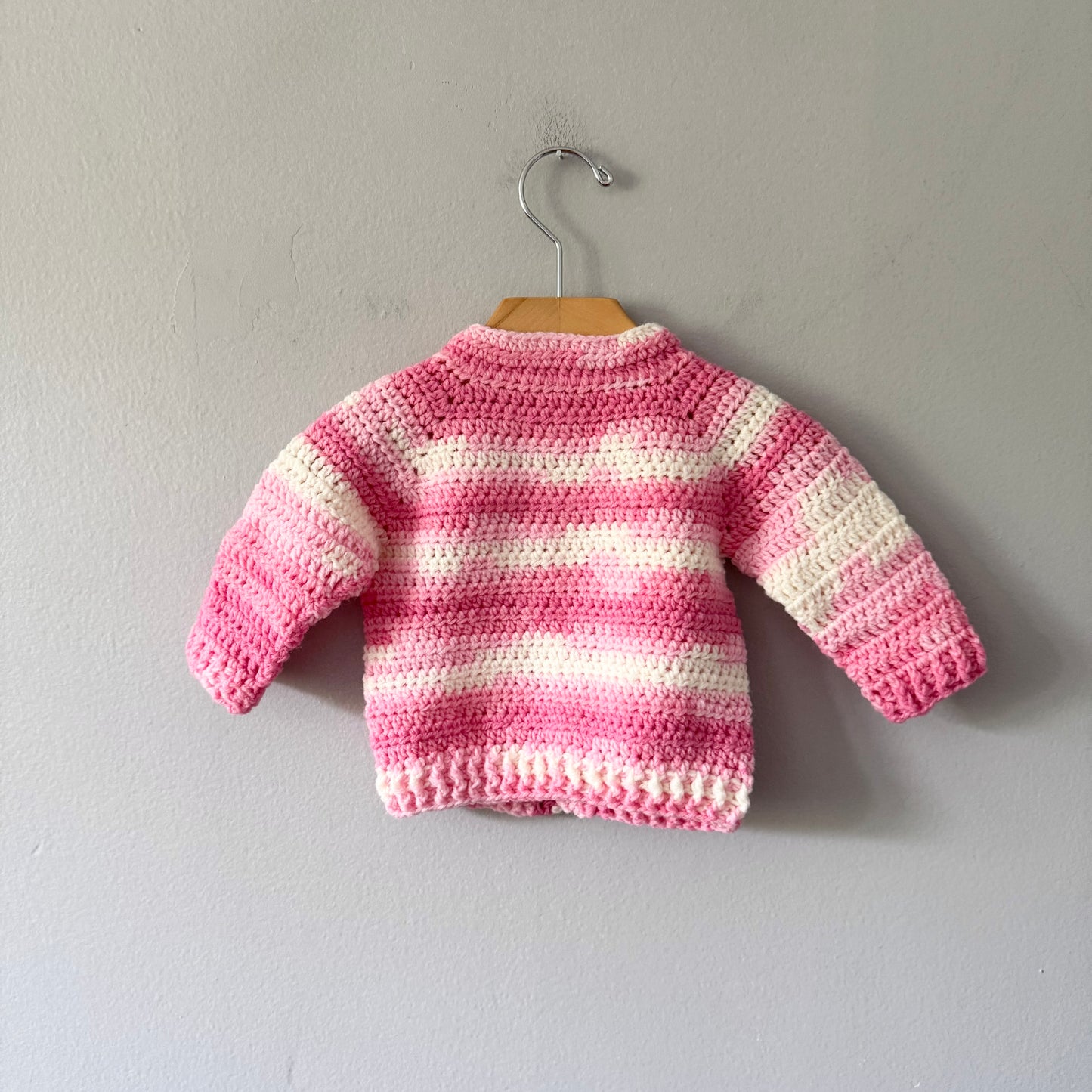 Handmade / Pink crochet cardigan / 6M