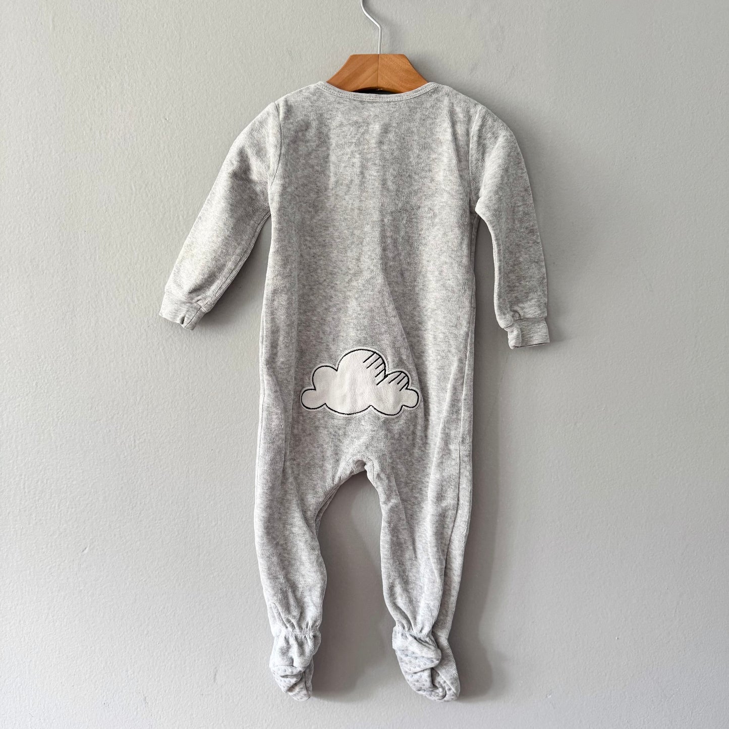Petit lem / Light grey velour romper / 12M
