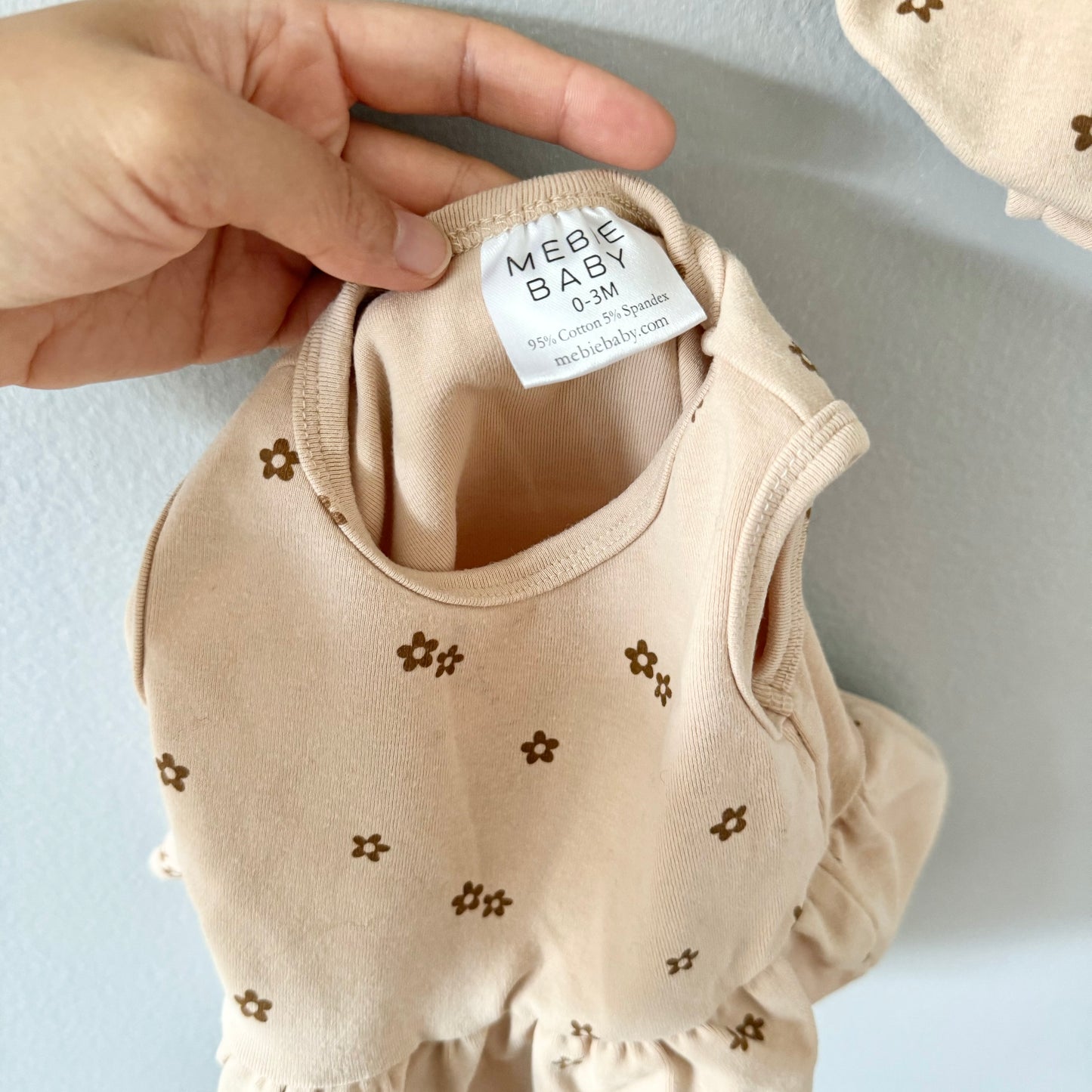 Mebie baby / Beige x flower tank dress & bloomer set / 0-3M