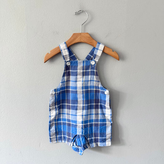 Joules / Blue check overall shorts / 3-6M