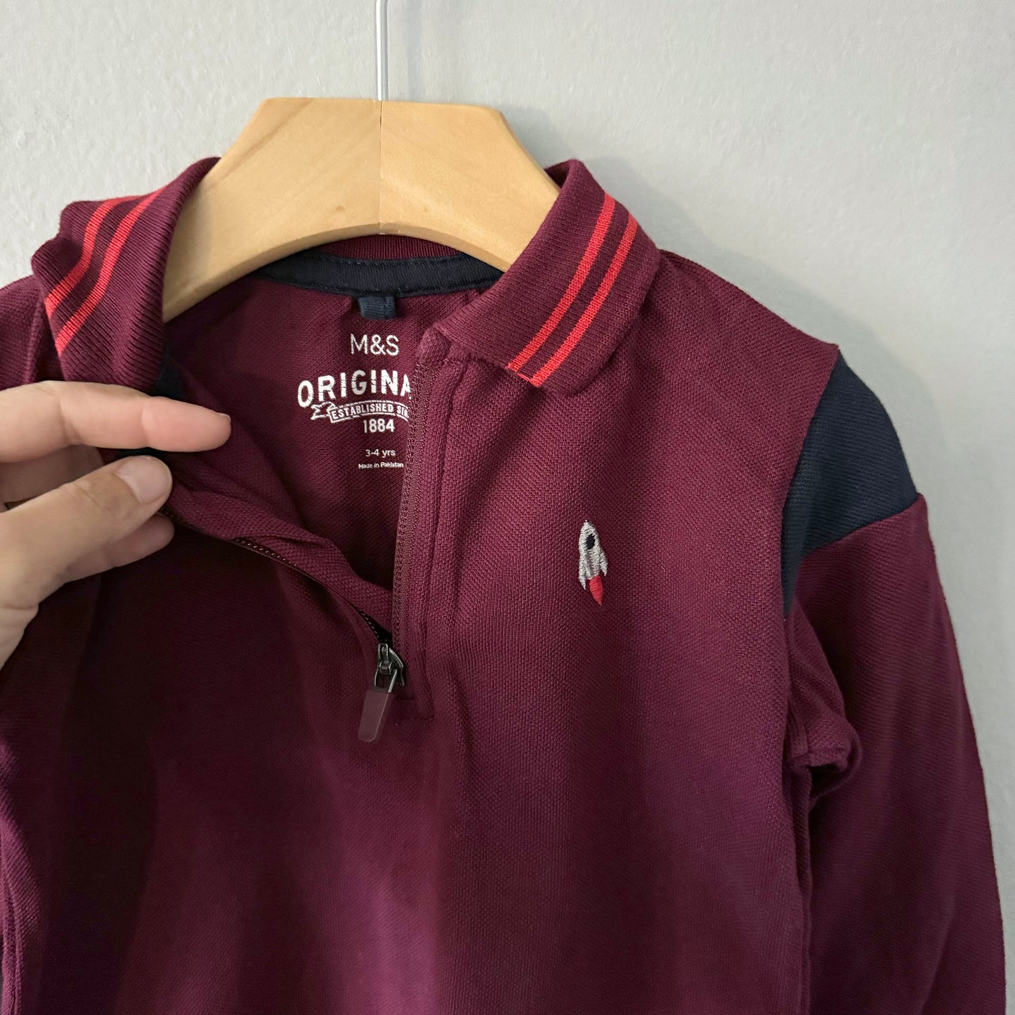 M&S / Burgundy polo shirt / 3-4Y