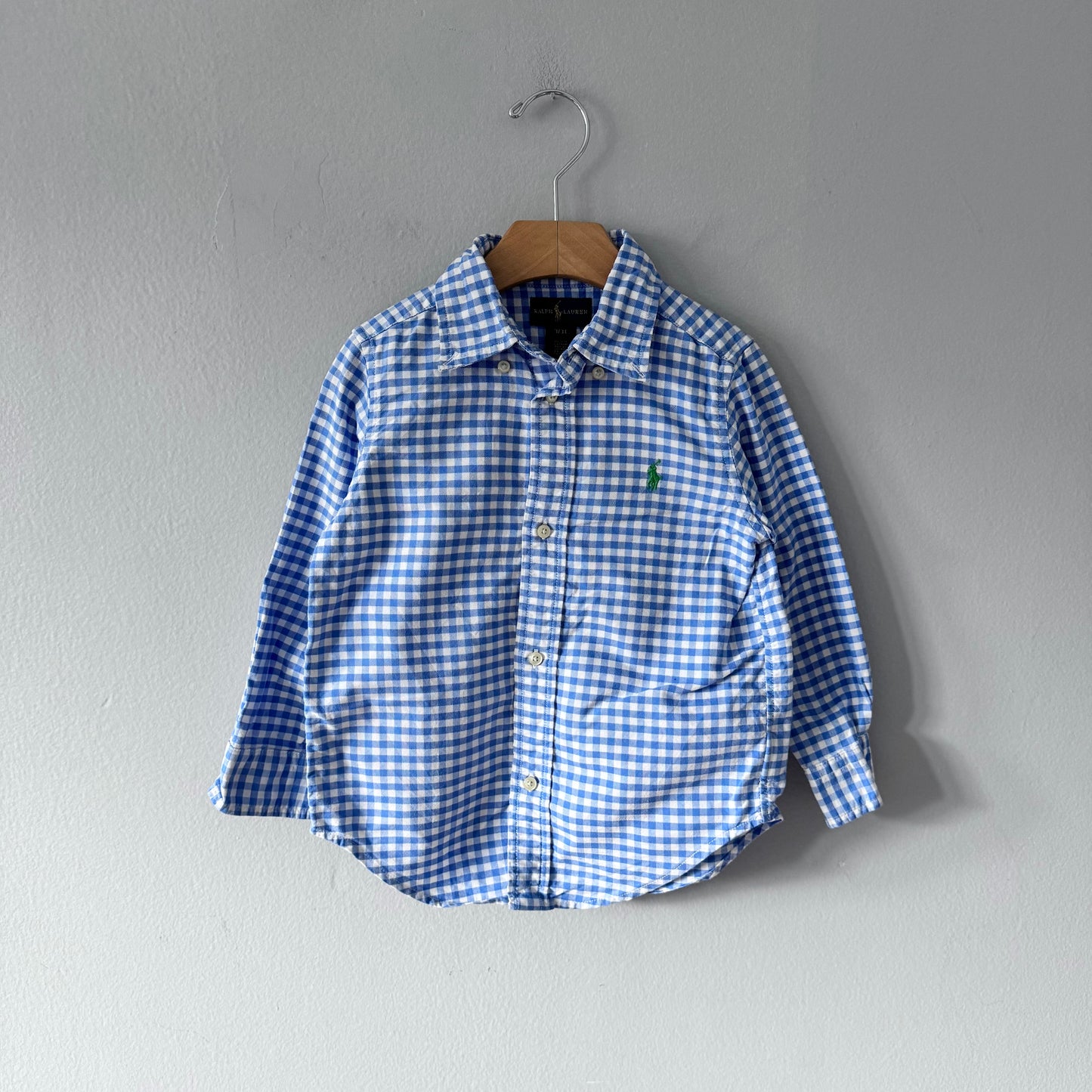 Polo Ralph Lauren / Chemise oxford à carreaux blancs et bleus / 3T