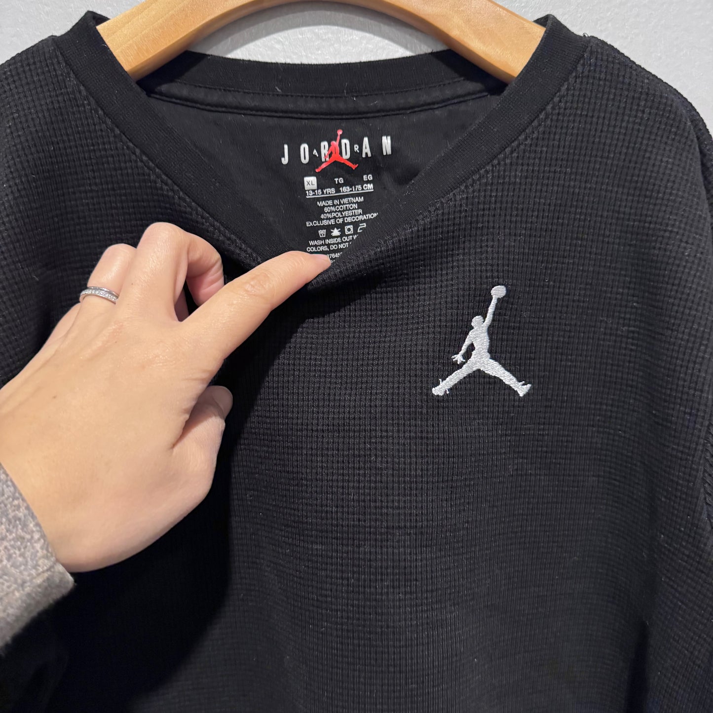 Jordan / Black waffle long sleeve top / 13-15Y