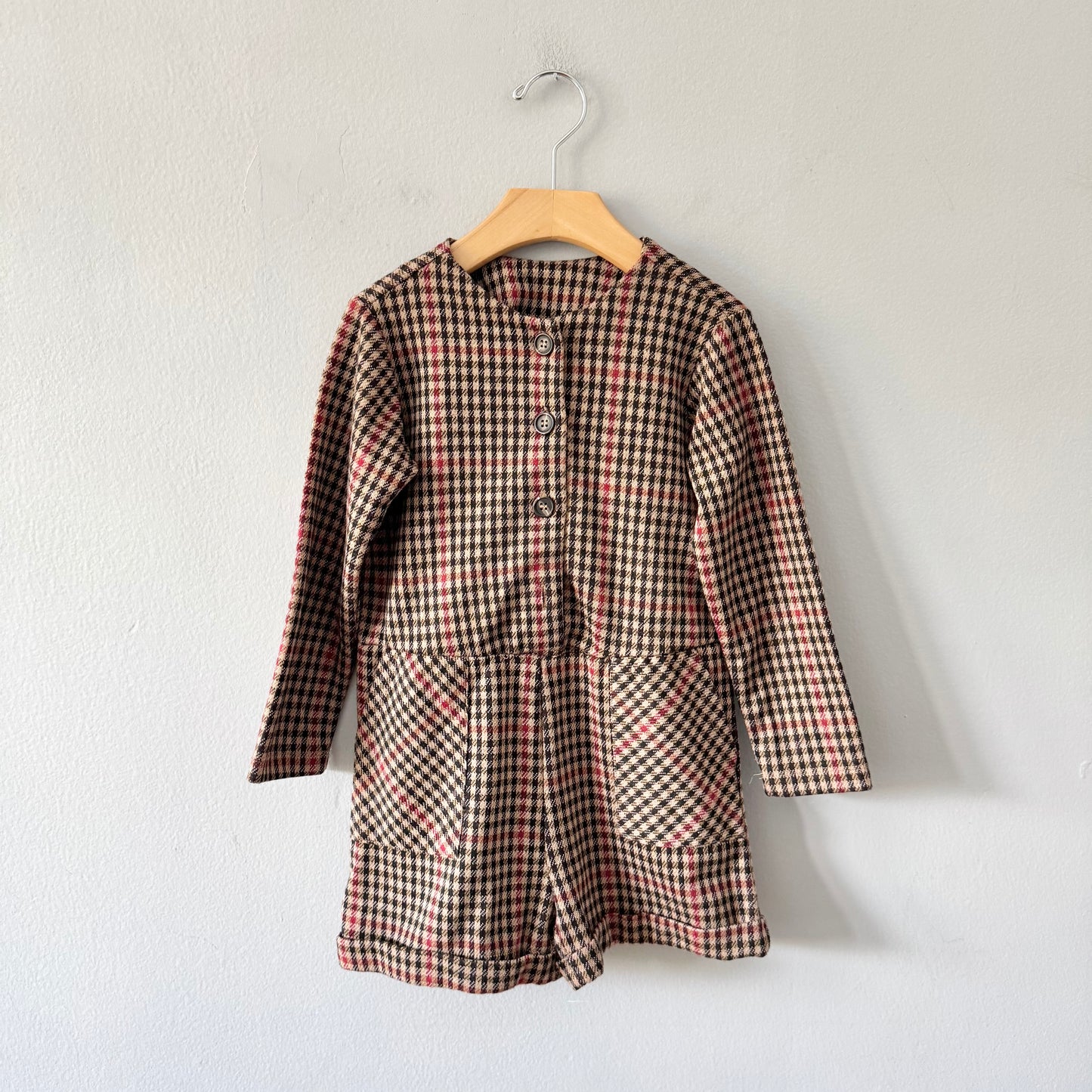 No brand / Brown houndstooth jumpsuit / 4Y