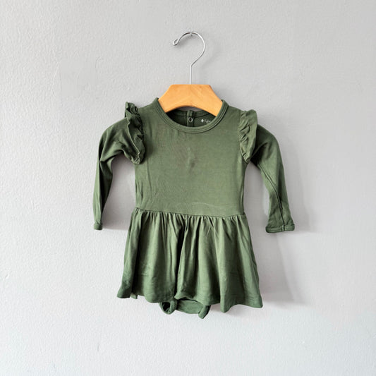 Kyte / Dark green bodysuit dress / 3-6M