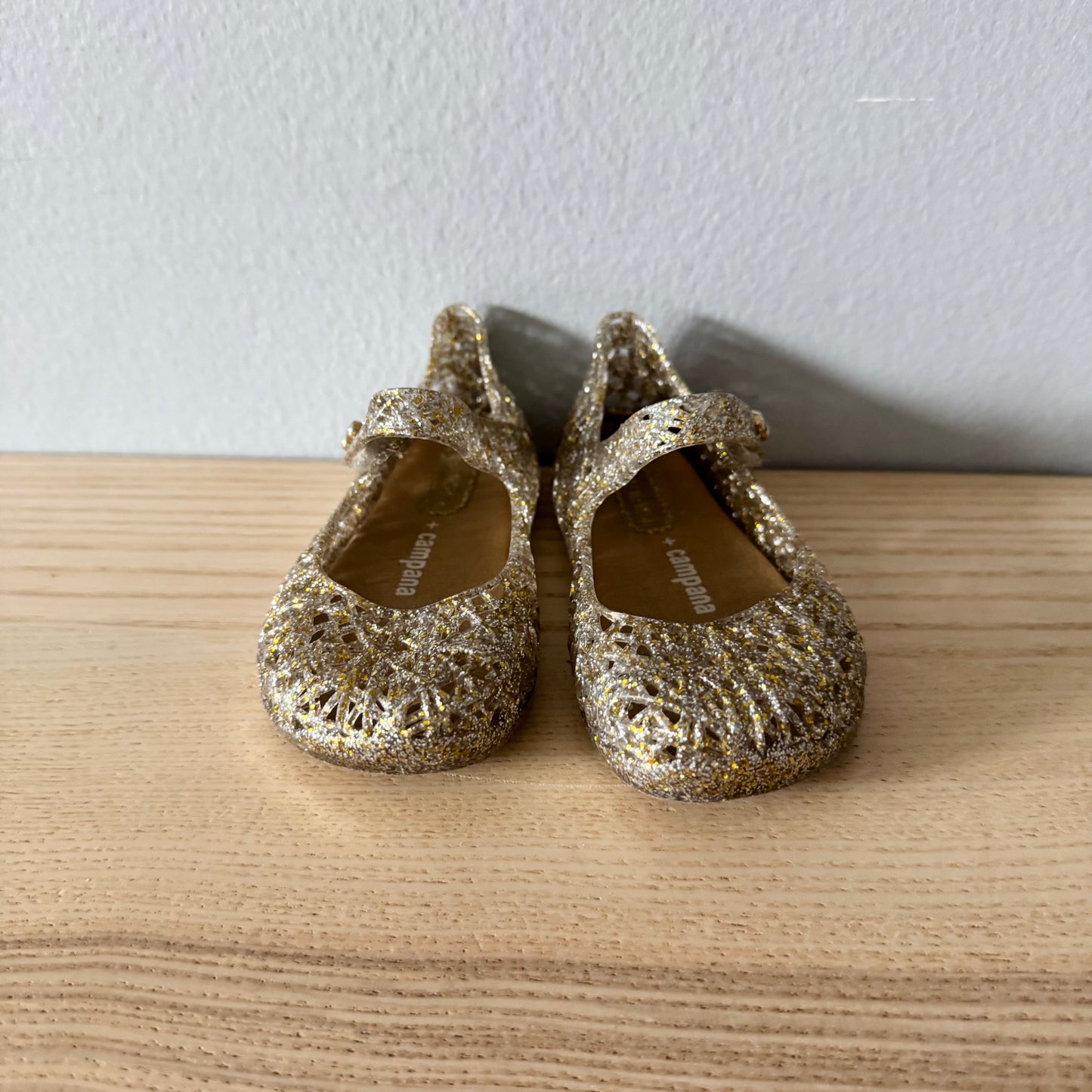 Mini Melissa / Chaussures à paillettes dorées / US6