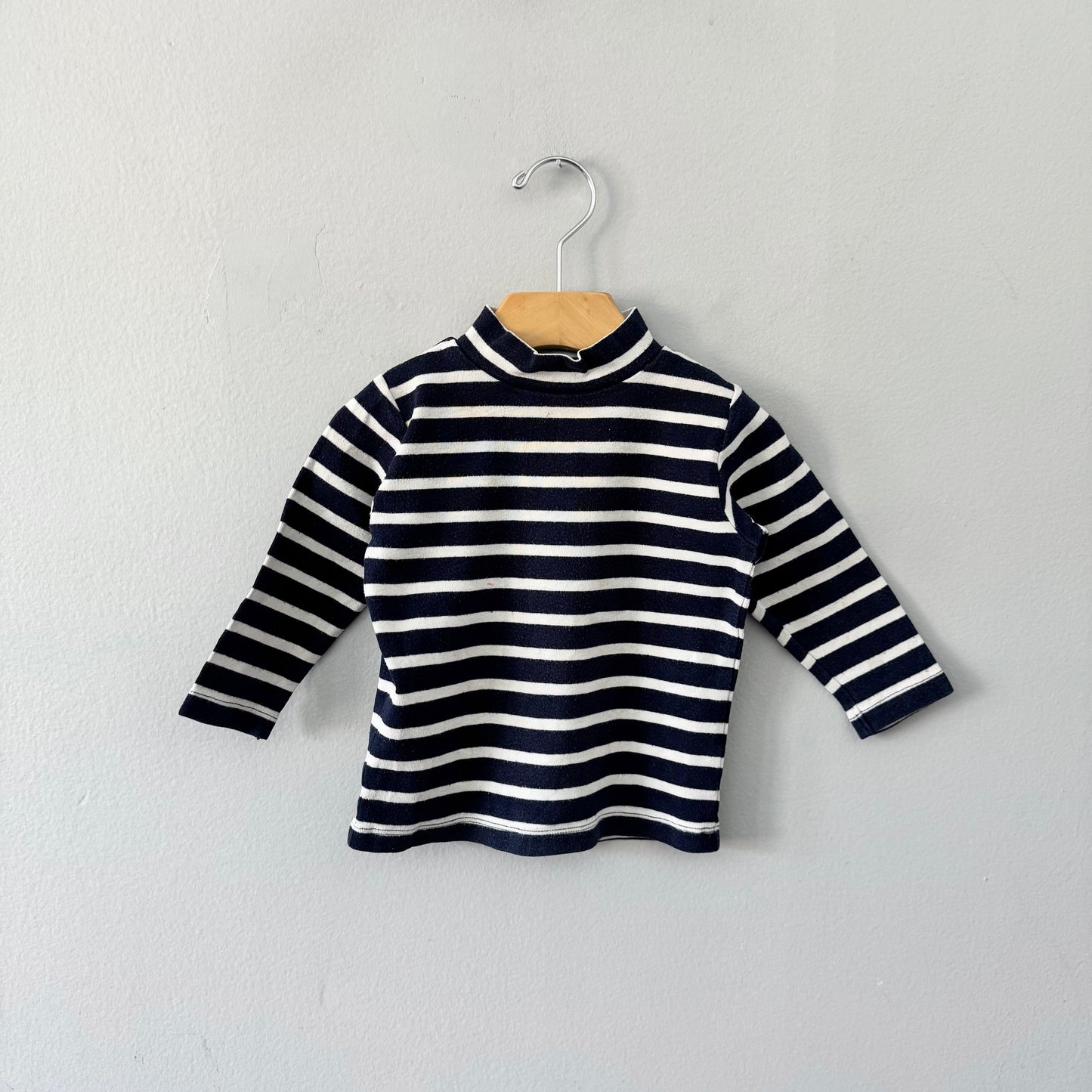 Muji / Haut à manches longues rayé marine et blanc / 80 cm (12 mois)