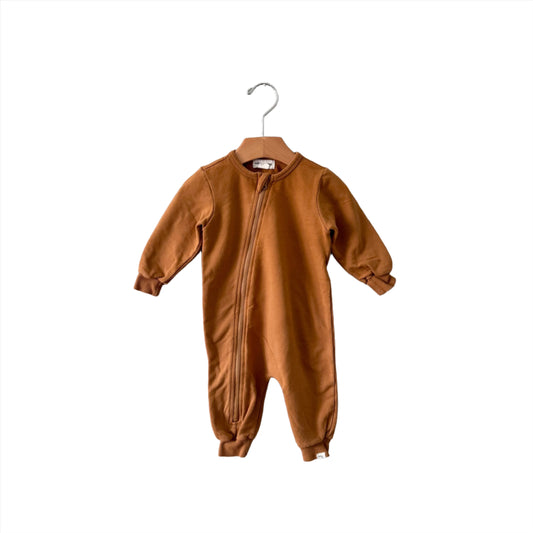 Miles the label / Camel brown sweatshirt romper / 6M