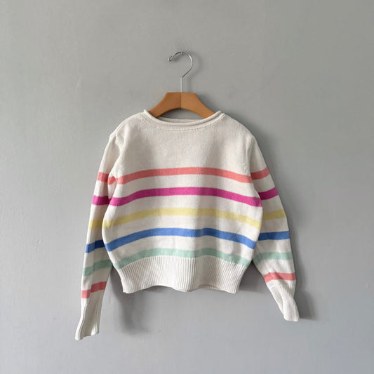 Gap / White x colourful cotton knit pullover / 6-7Y