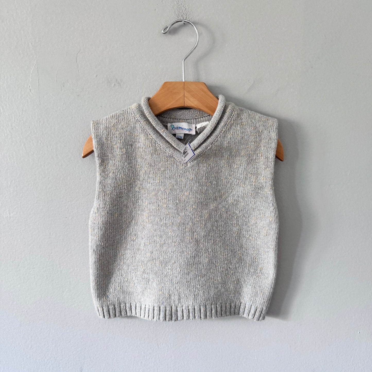 Vintage / Light blue x beige knit vest / 12M