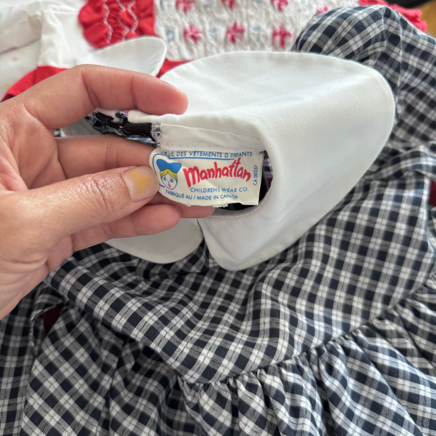 Vintage / Black white checked long sleeve dress / 4Y