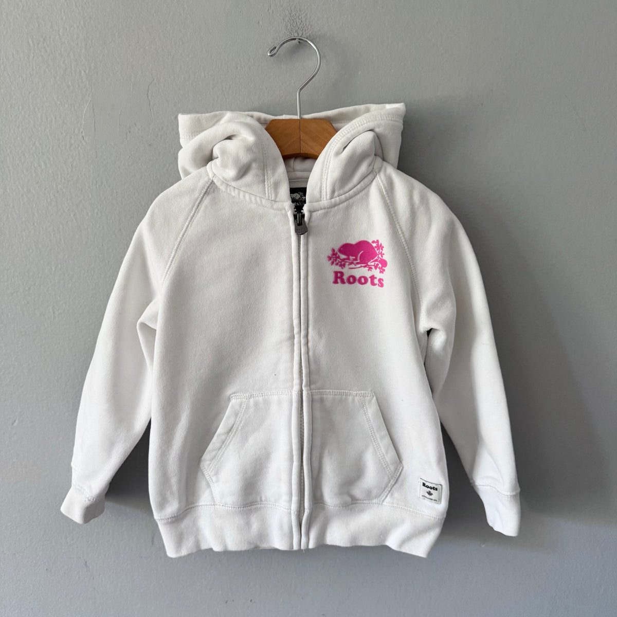 Roots / White zip up hoodie / 5T