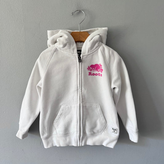 Roots / White zip up hoodie / 5T