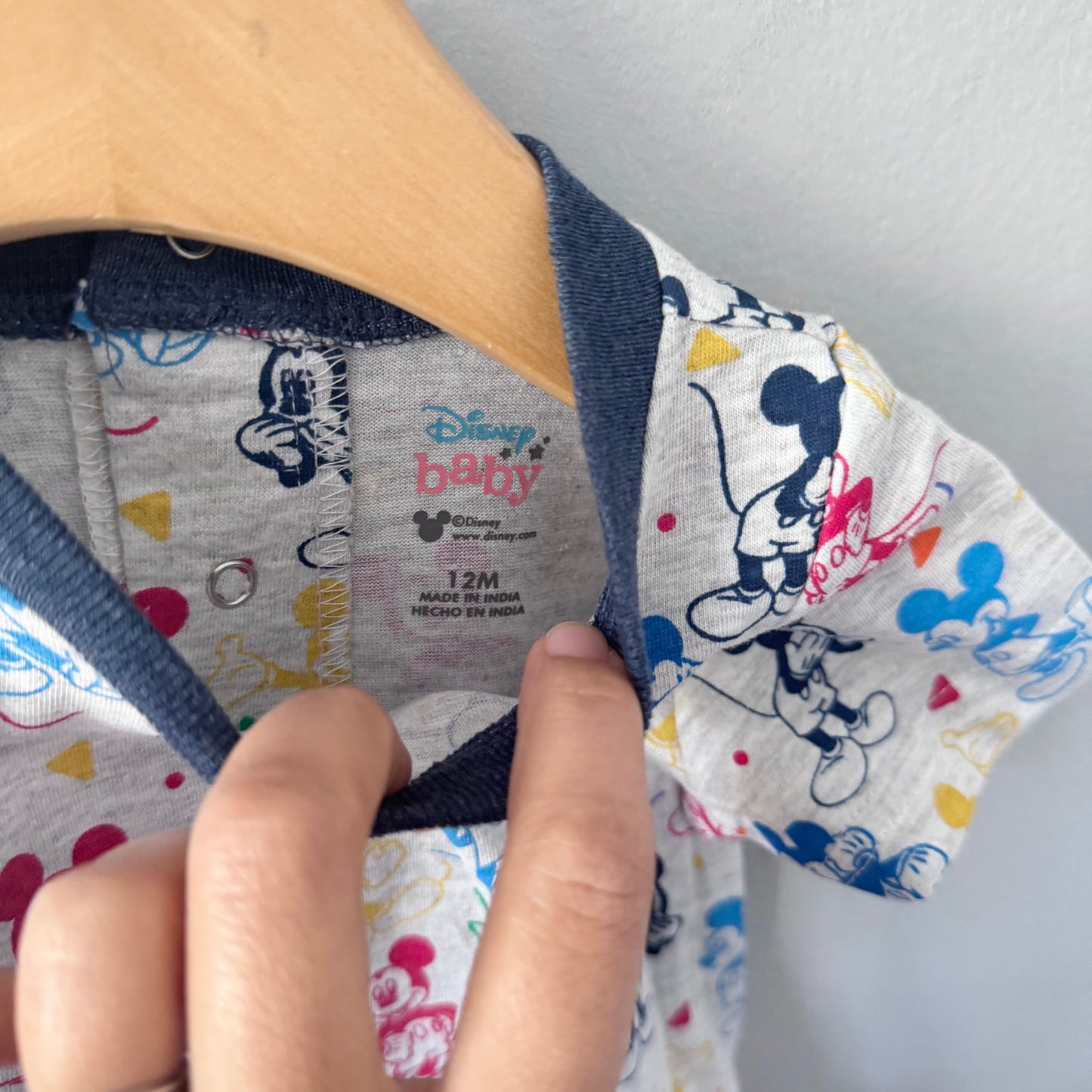 Disney / Light grey x Mickey short sleeve romper / 12M