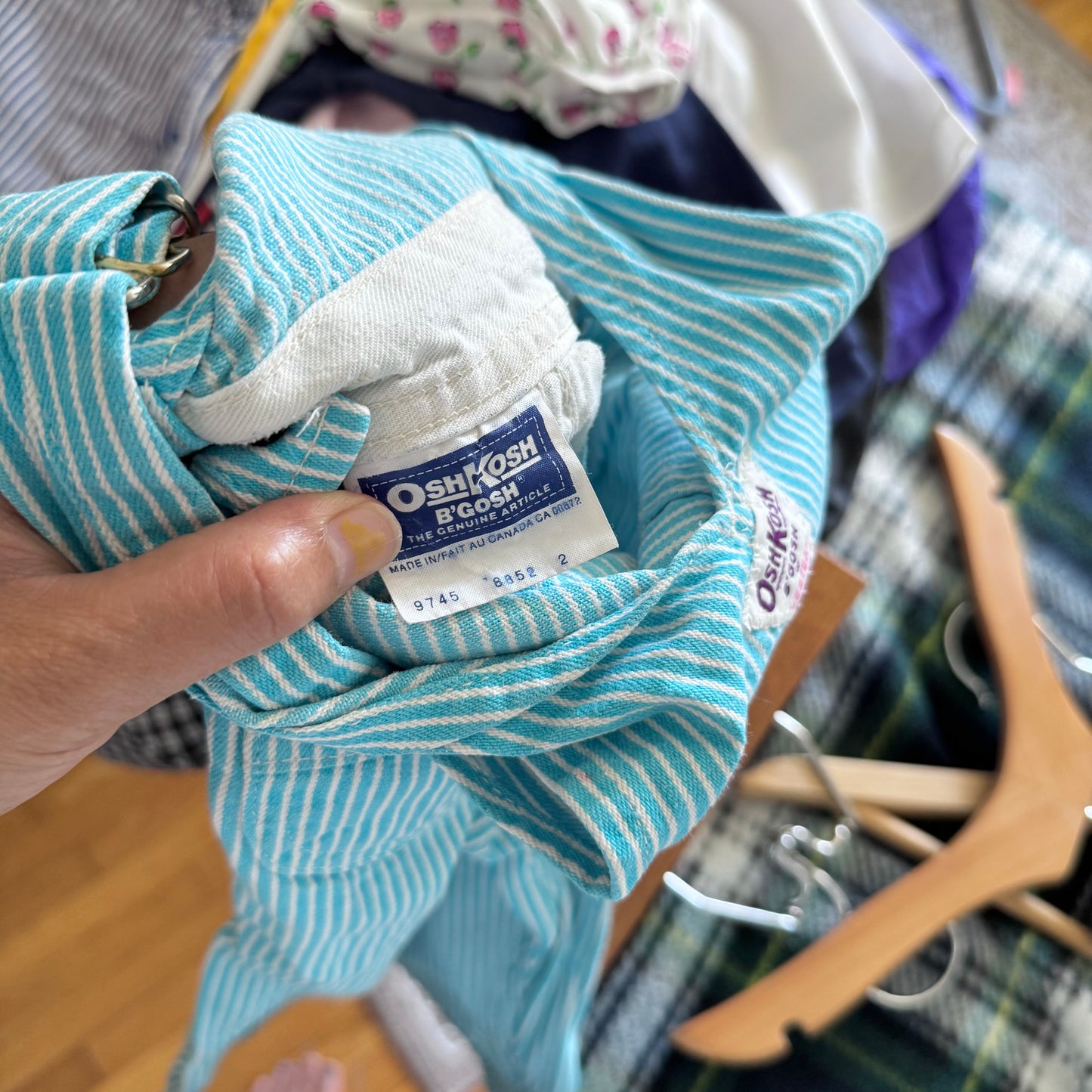 Vintage Oshkosh / Light blue stripe overall / 2T