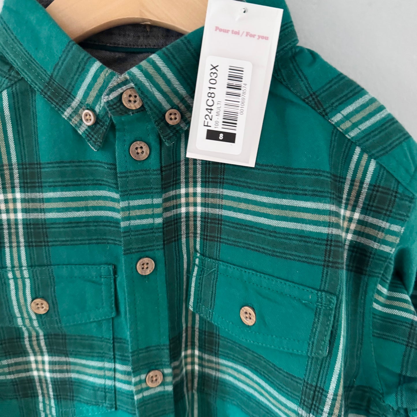 Souris mini / Green flannel check shirt / 8Y - New with tag