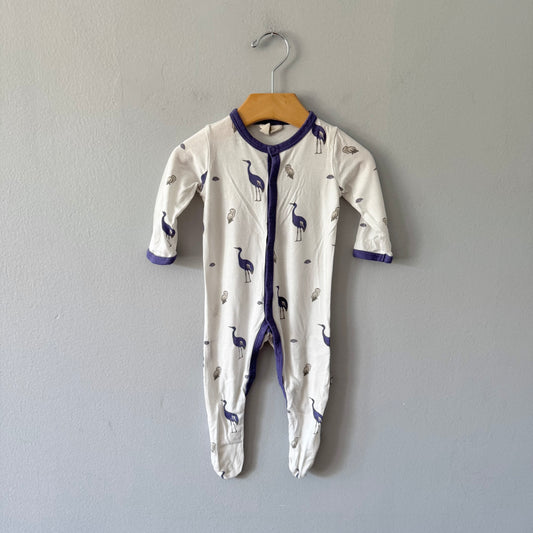 Kyte / White purple crane romper / 3-6M