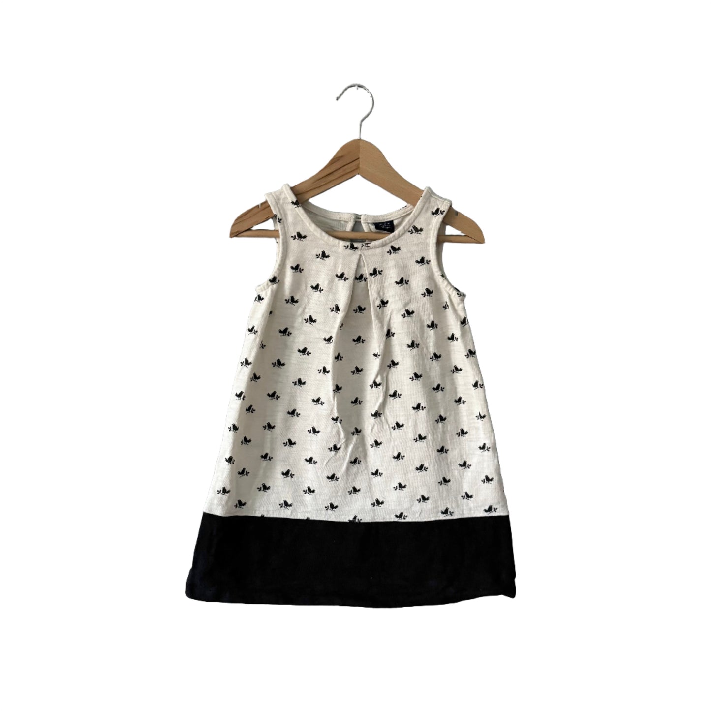 Gap / White x black tank dress - bird pattern / 3Y