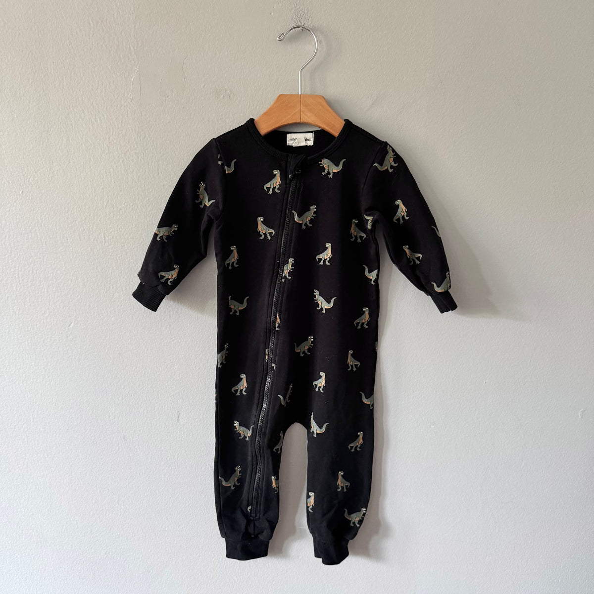 Miles the label / Black x Dinosaur crew romper / 18M