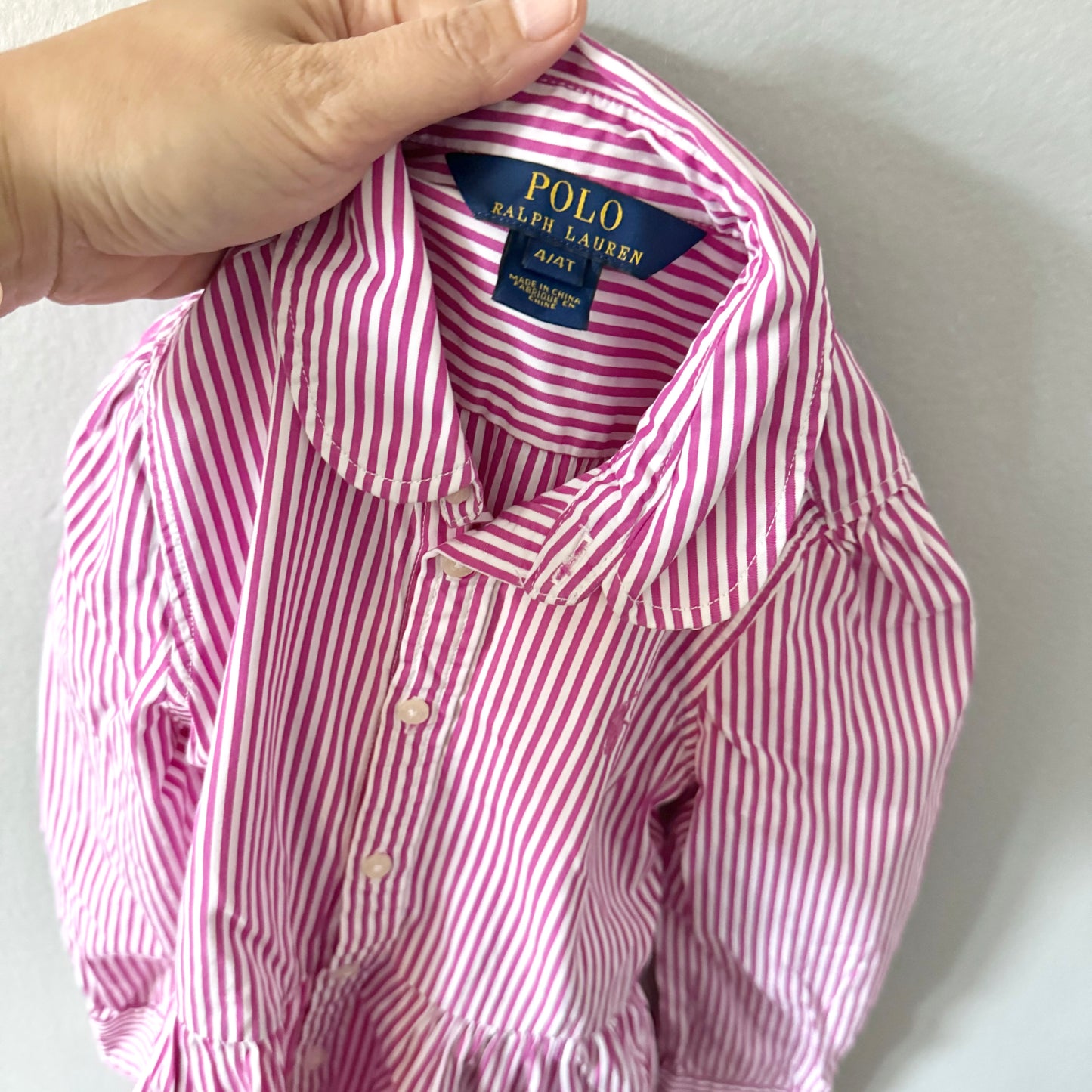 Polo Ralph Lauren / Pink x white striped shirt dress / 4T