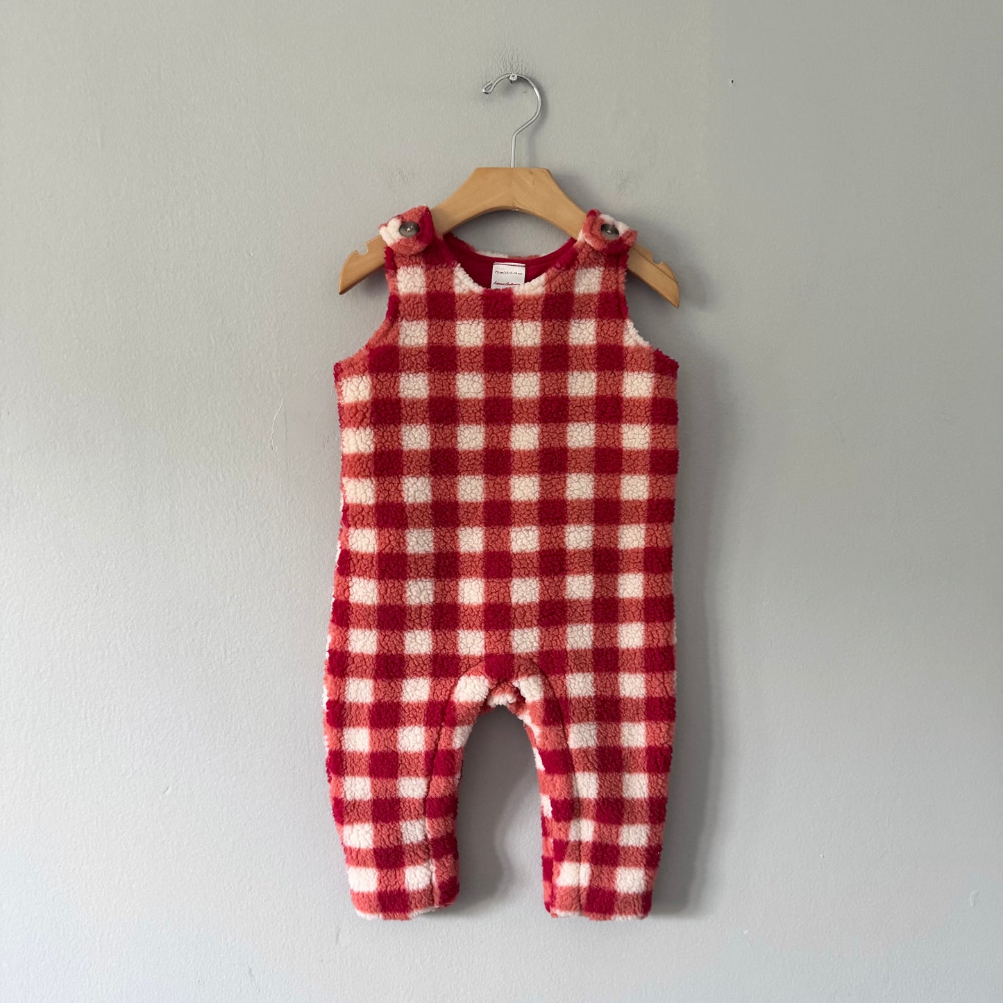 Hanna Andersson / Red white plaid sherpa overall / 12-18M