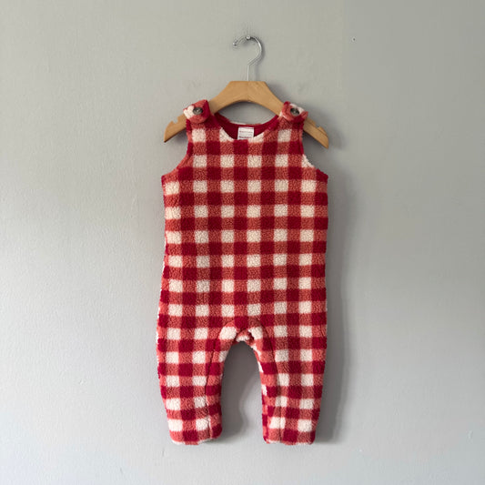 Hanna Andersson / Red white plaid sherpa overall / 12-18M