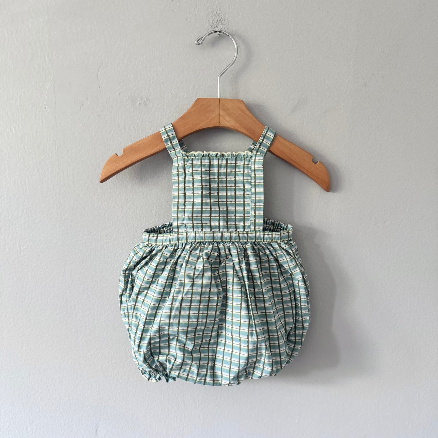 Caramel / Checked bloomer romper / 6M
