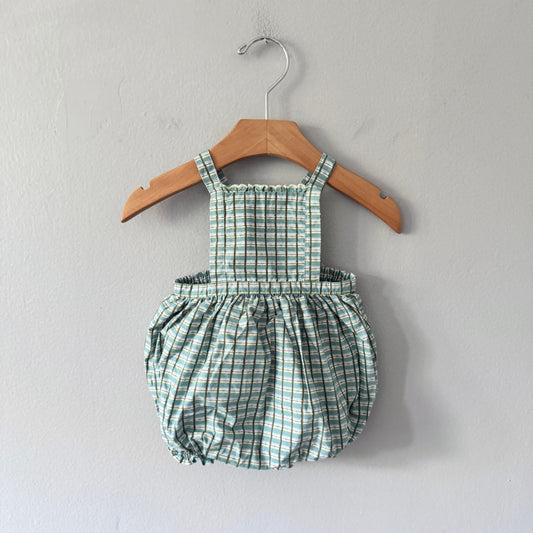 Caramel / Checked bloomer romper / 6M