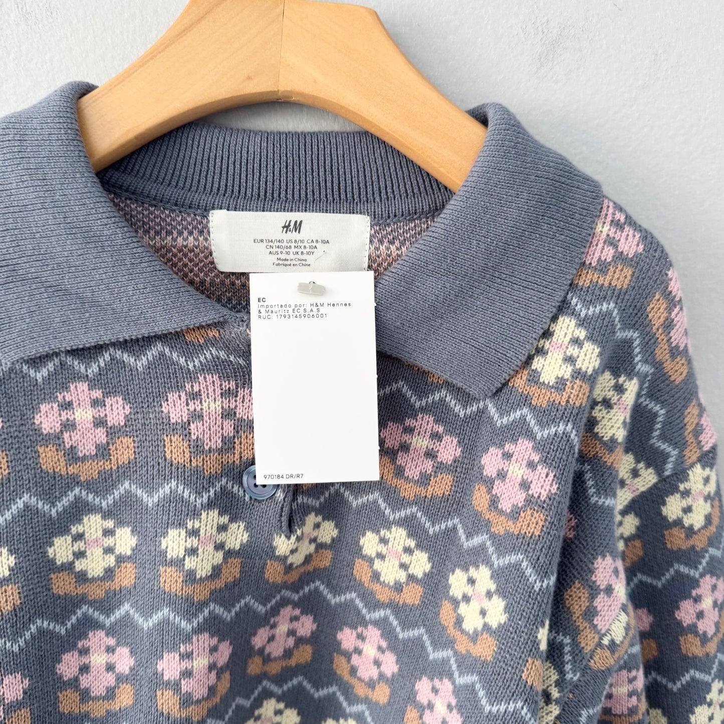 H&M / Pull en maille fleuri avec col / 8-10 ans - Neuf avec étiquette