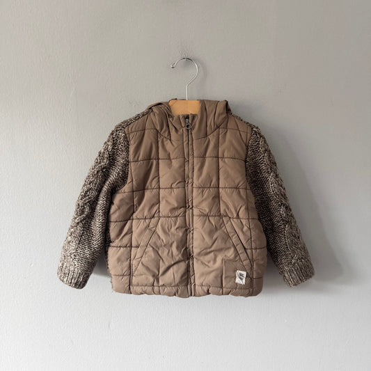Zara / Brown knit x puffer jacket / 18-24M