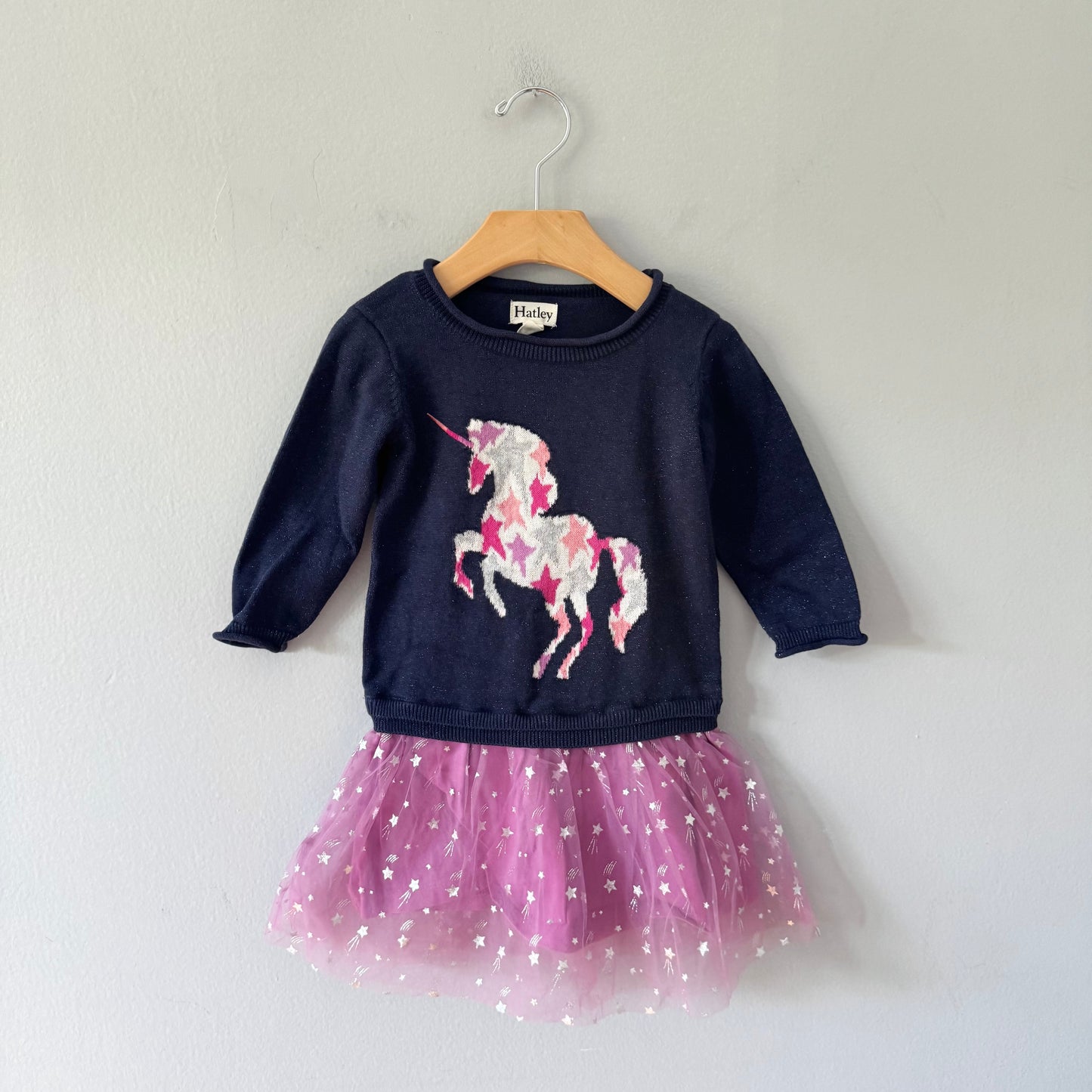 Hatley / Navy knit x unicorn tutu dress / 3Y