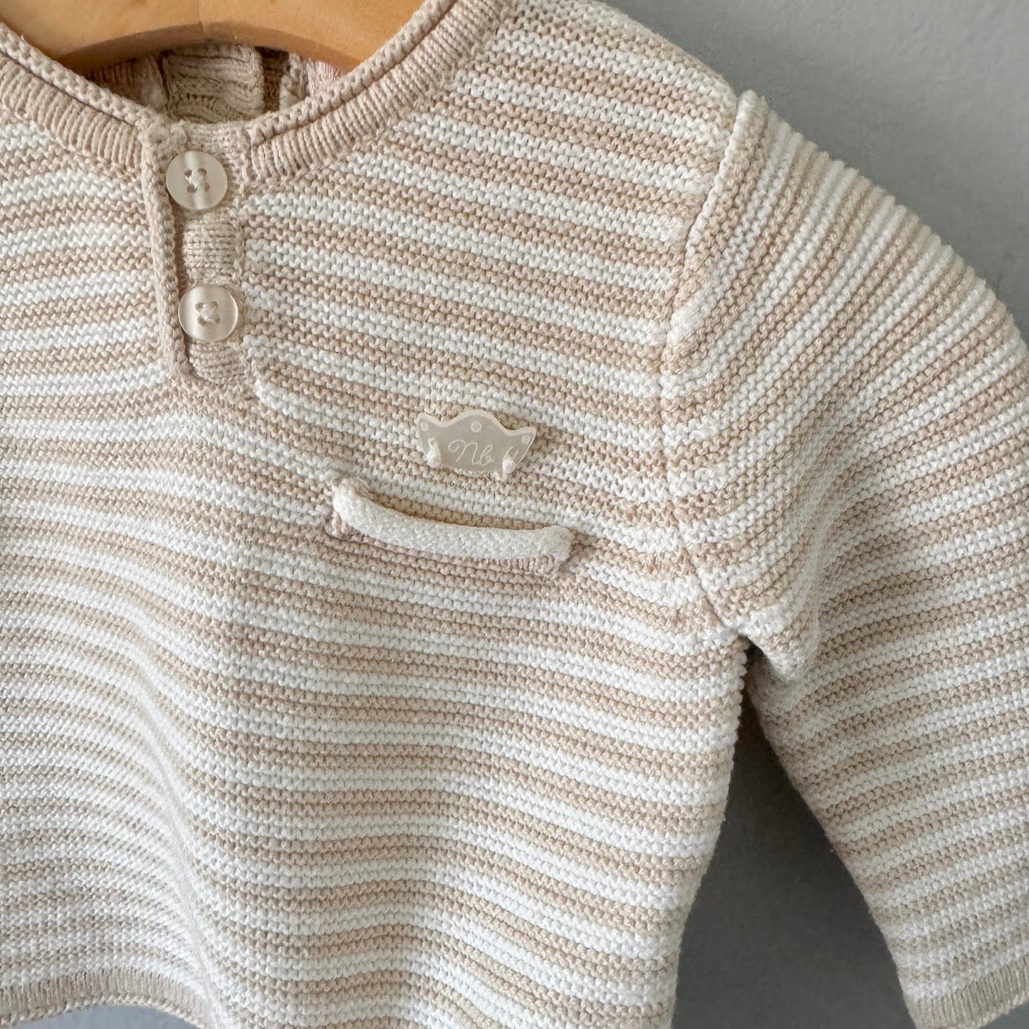 Mayoral / Beige x white cotton knit top / NB