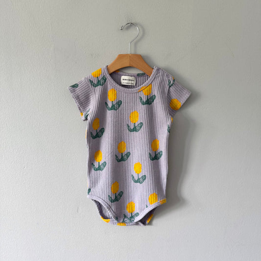 Bobo Choses / Purple x yellow flower onesie / 24-36M