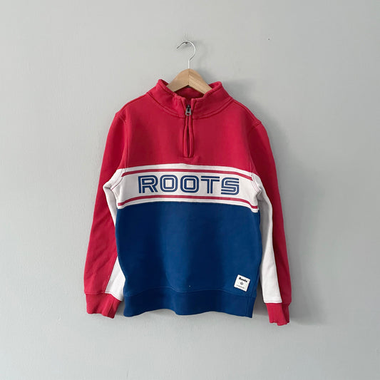 Roots / Red, white, blue half zip sweatshirt / 7-8Y