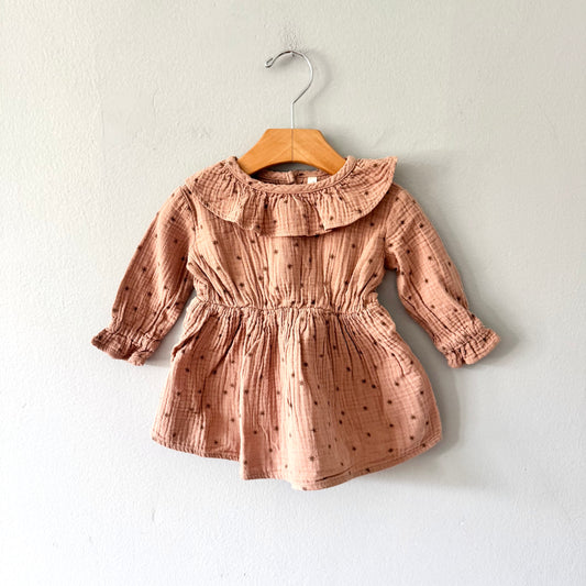 Rylee + Cru / Brown muslin long sleeve dress / 6-12M