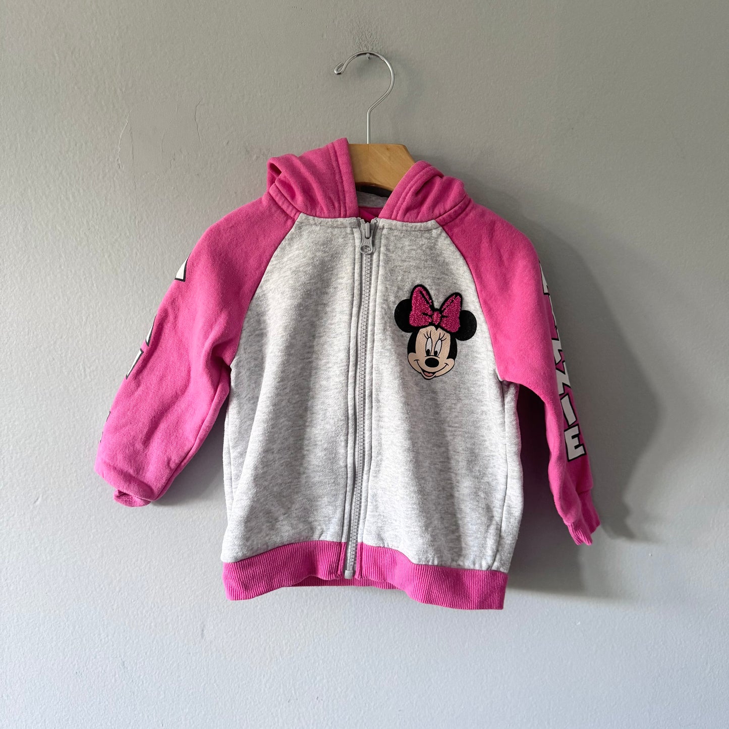 Disney / Light grey x pink zip up hoodie - Minnie / 3T