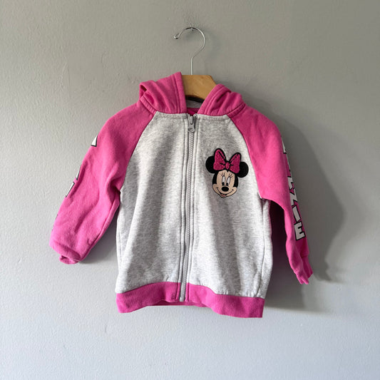 Disney / Light grey x pink zip up hoodie - Minnie / 3T